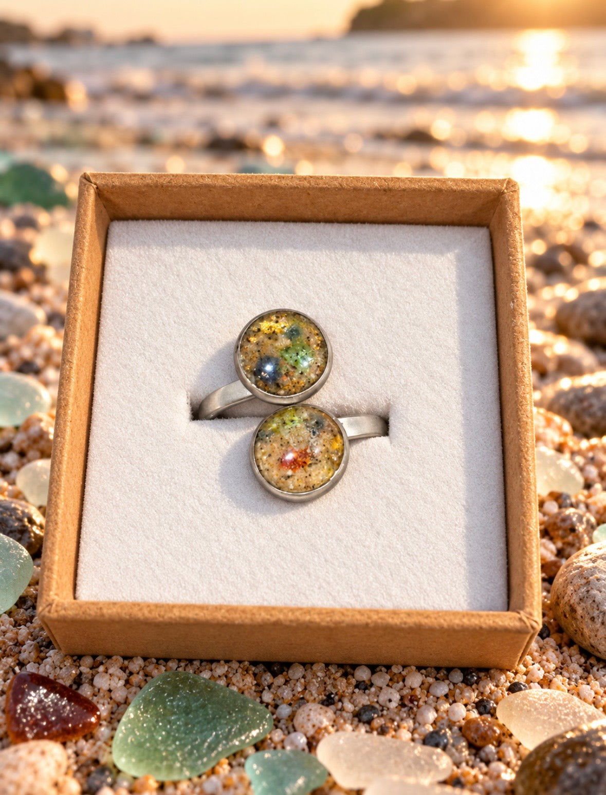 Sea Glass Hunters Ring-Genuine Seaham sand and Seaglass adjustable ring