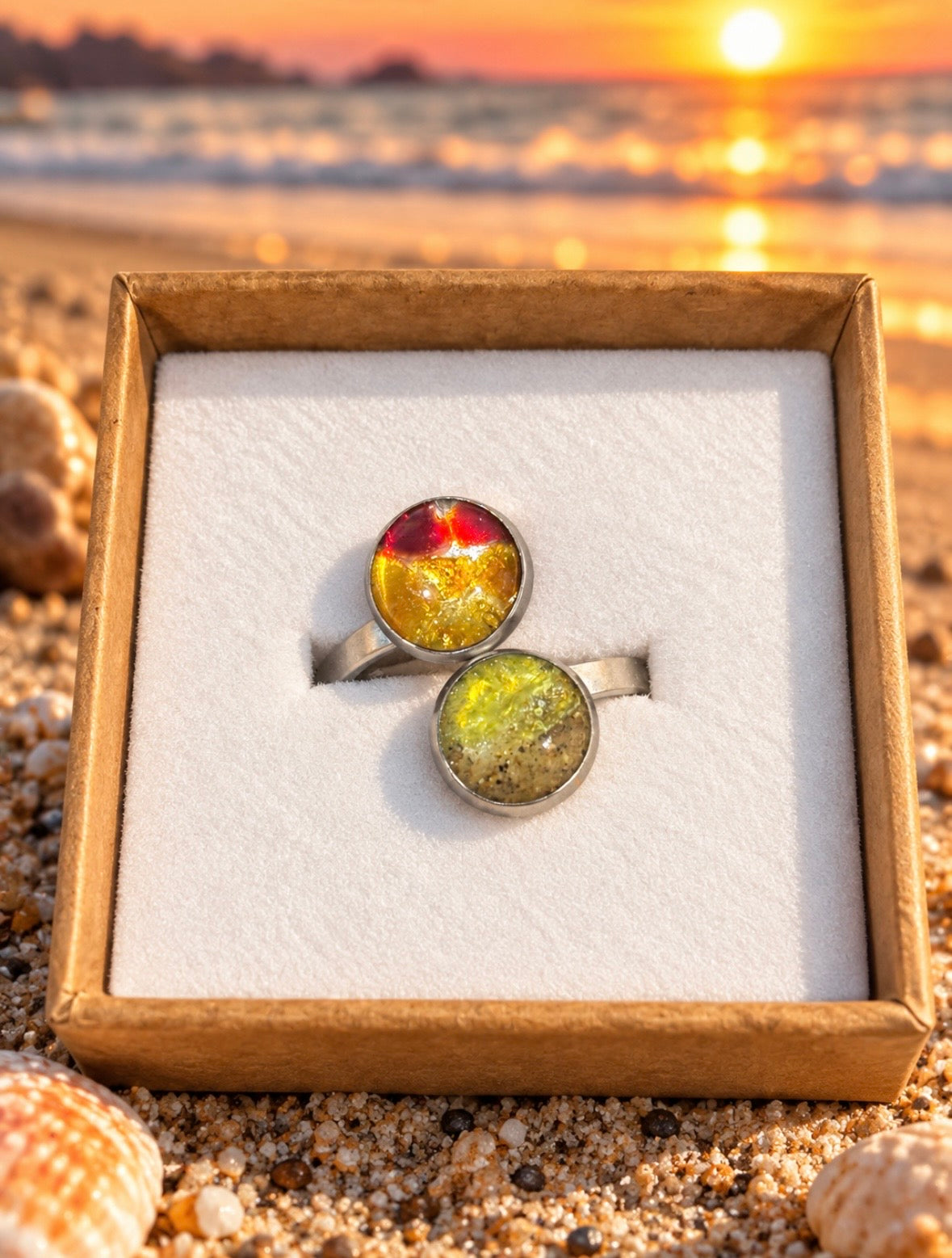 Seaham Sunrise- Genuine Seaham Seaglass and sand adjustable ring