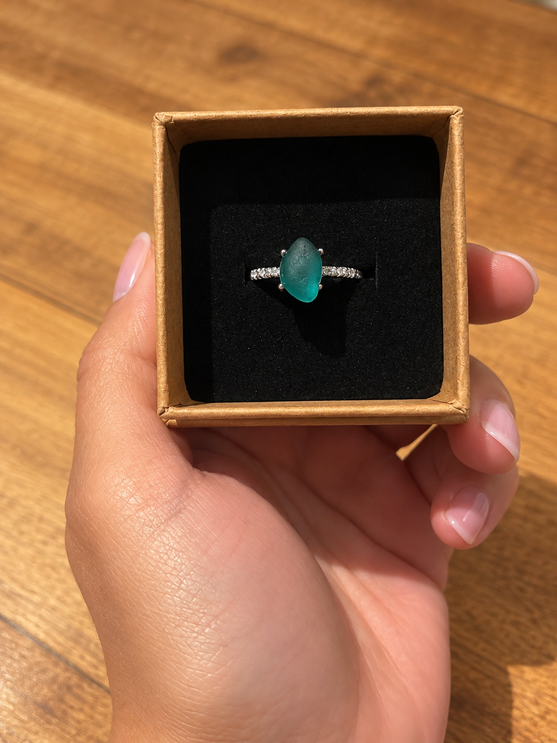 TIDAL- Rare bright aqua seaglass ring