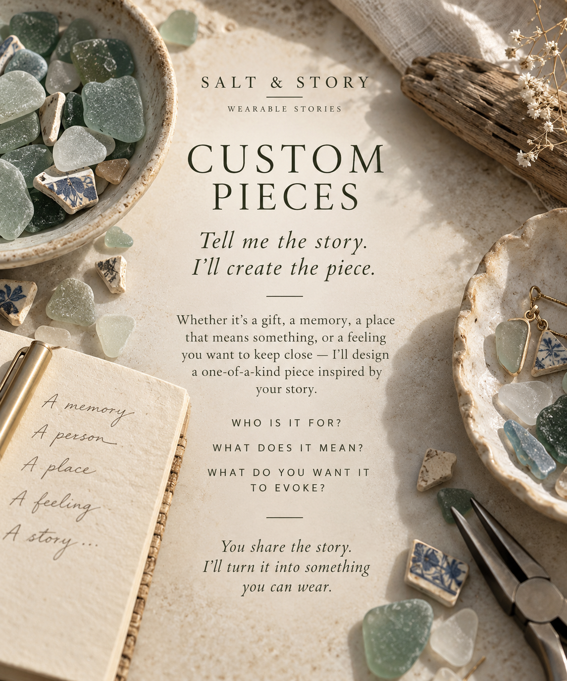 CUSTOM JEWELLERY- CUSTOM SEAGLASS OR POTTERY JEWELLERY