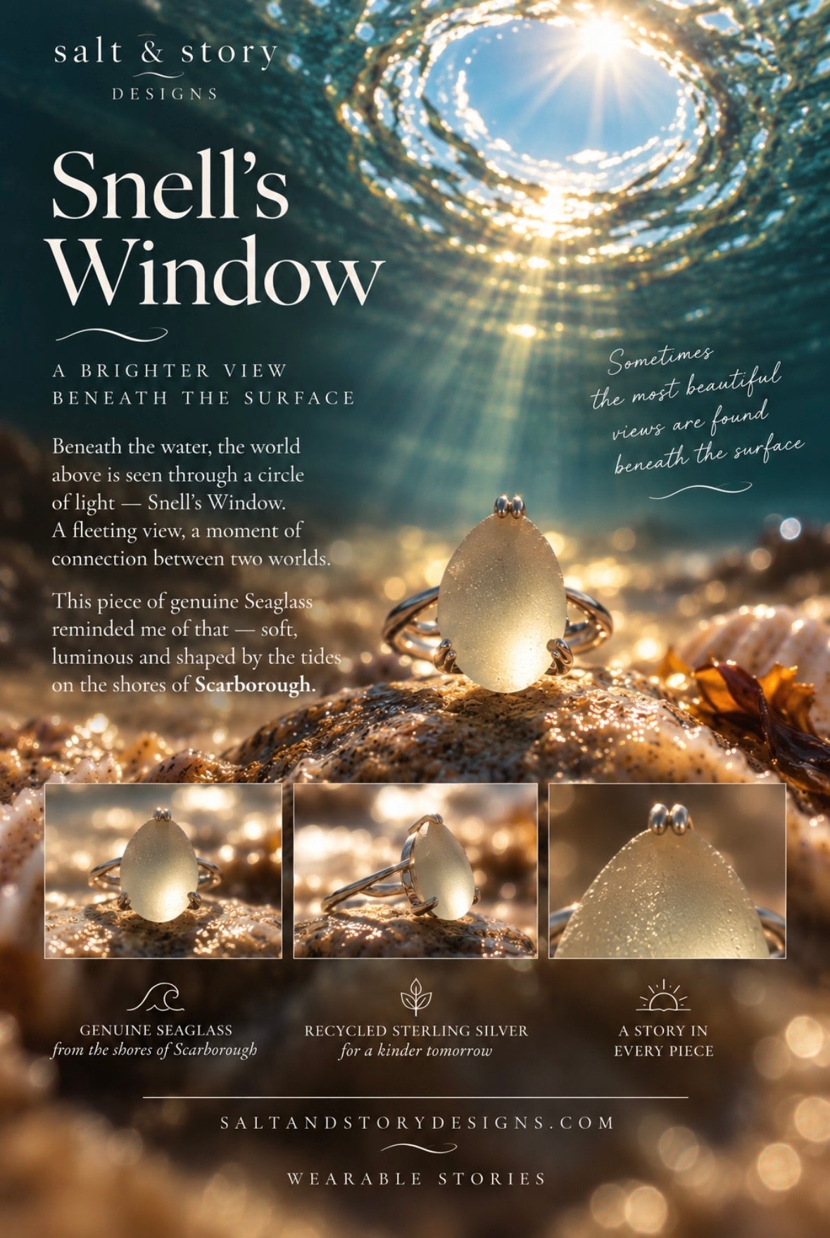 SNELL’S WINDOW- Champagne Seaglass Statement Ring