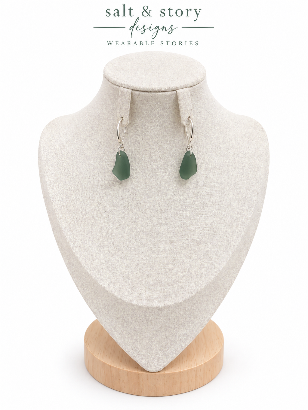 Green Whisper- Sterling Silver with Green seaglass earrings