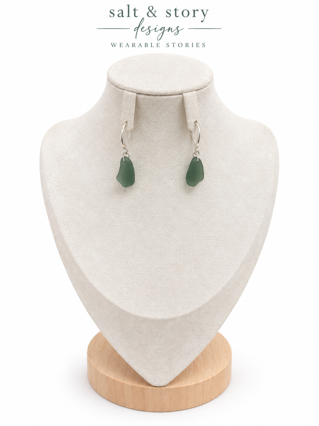 Green Whisper- Sterling Silver with Green seaglass earrings