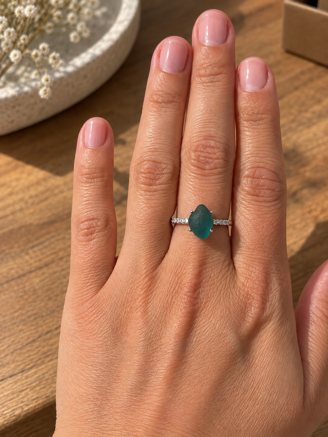 TIDAL- Rare bright aqua seaglass ring