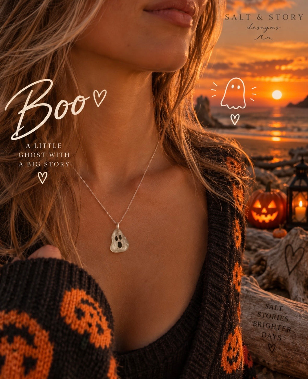 Boo- Ghost White Seaglass Necklace