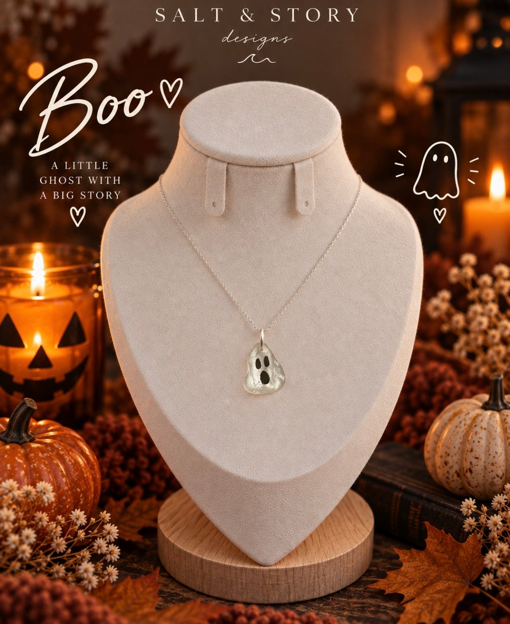 Boo- Ghost White Seaglass Necklace
