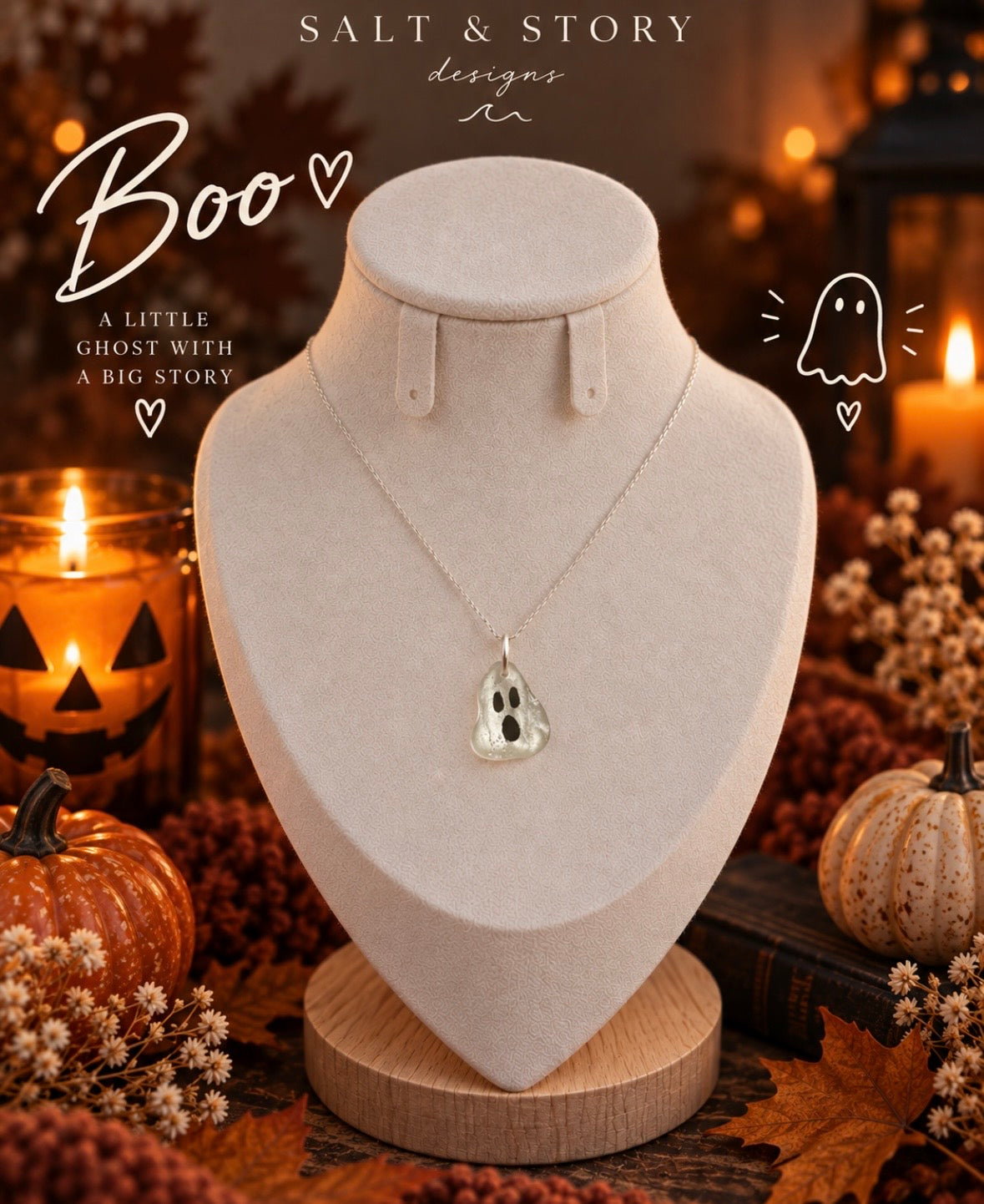Boo- Ghost White Seaglass Necklace