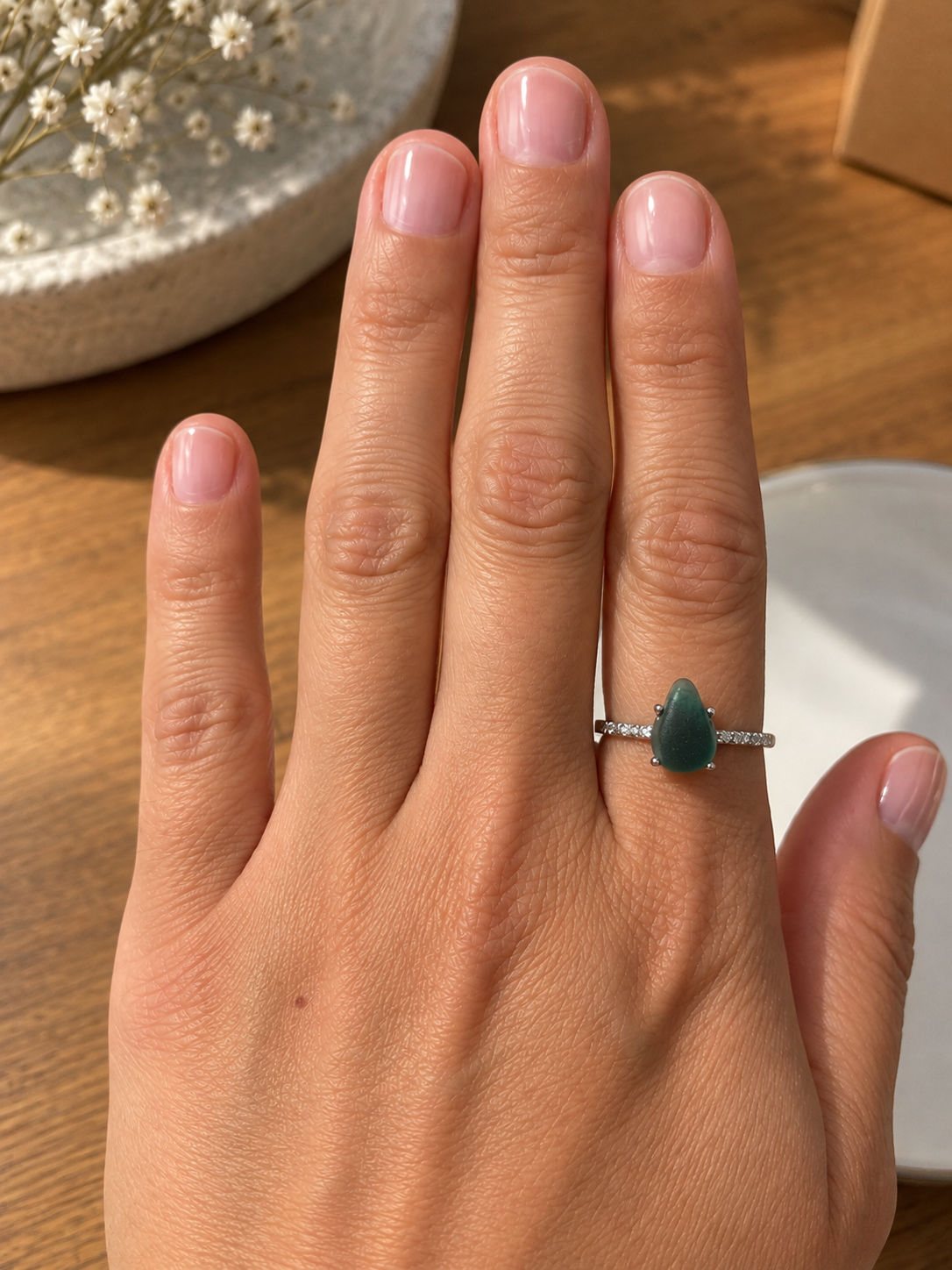 Aqua Reverie- Rare aqua and White Multi-Coloured Seaglass ring