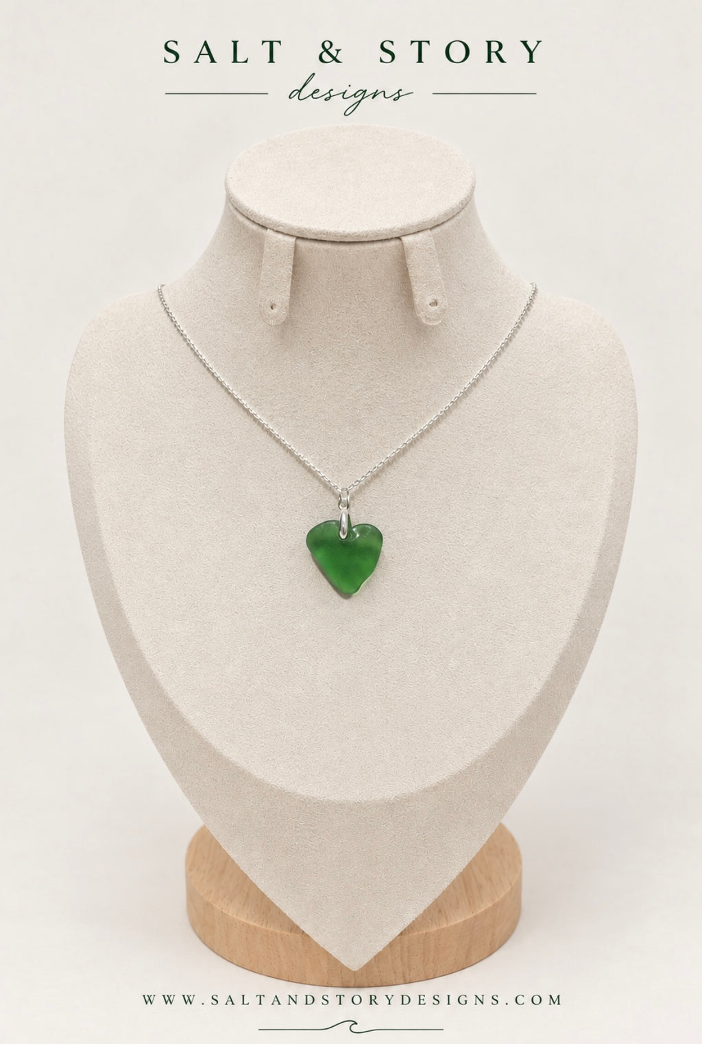 Heaven’s Birthday (Jill’s Story) - Emerald Green heart shaped seaglass pendant necklace
