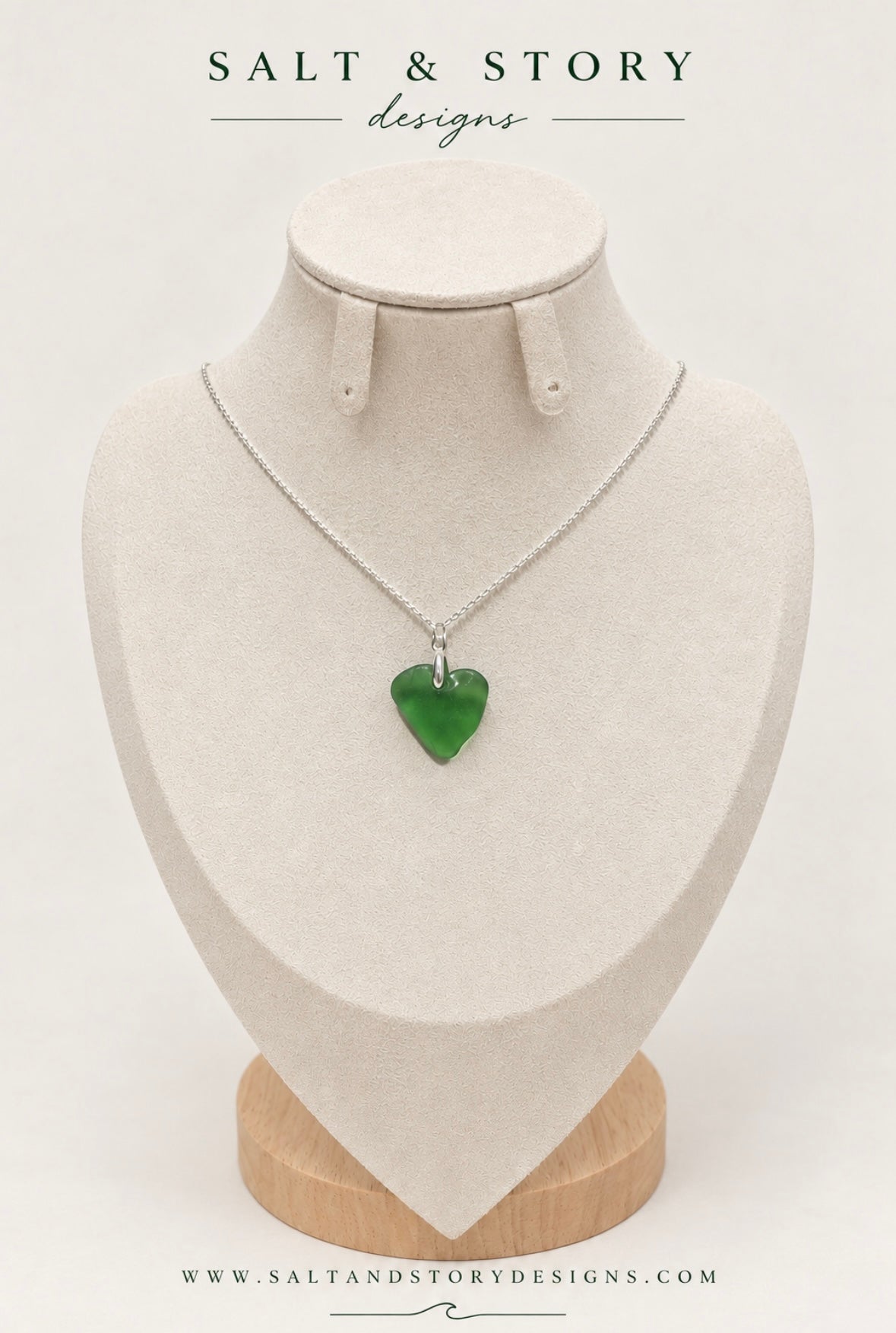 Heaven’s Birthday (Jill’s Story) - Emerald Green heart shaped seaglass pendant necklace