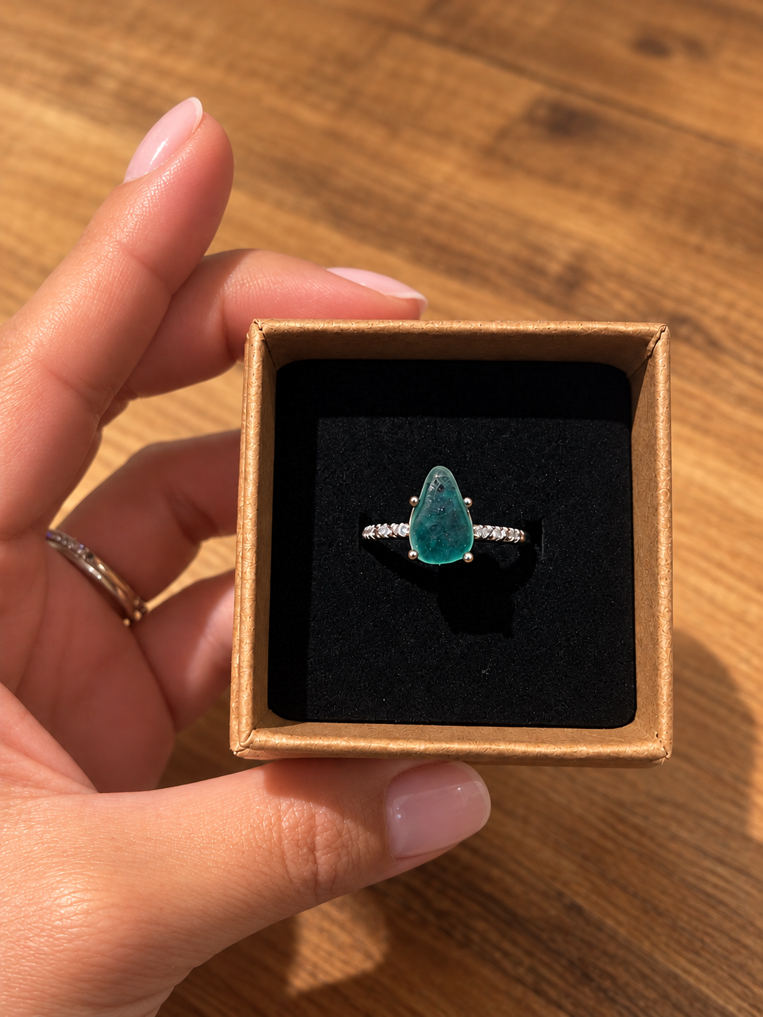 Aqua Reverie- Rare aqua and White Multi-Coloured Seaglass ring