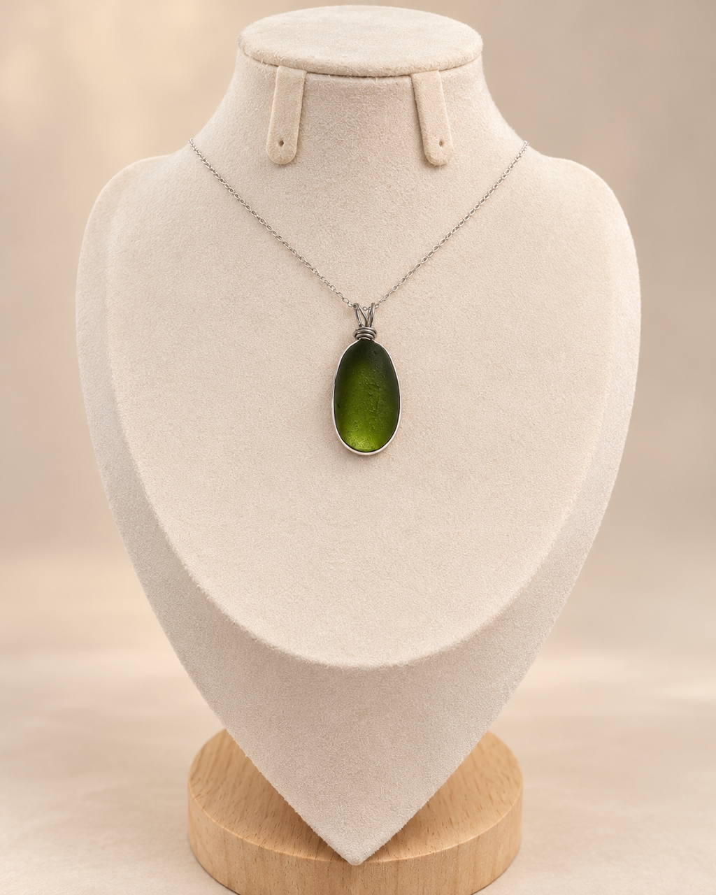 The Green Gatsby- Sterling Silver wire wrapped seaglass necklace