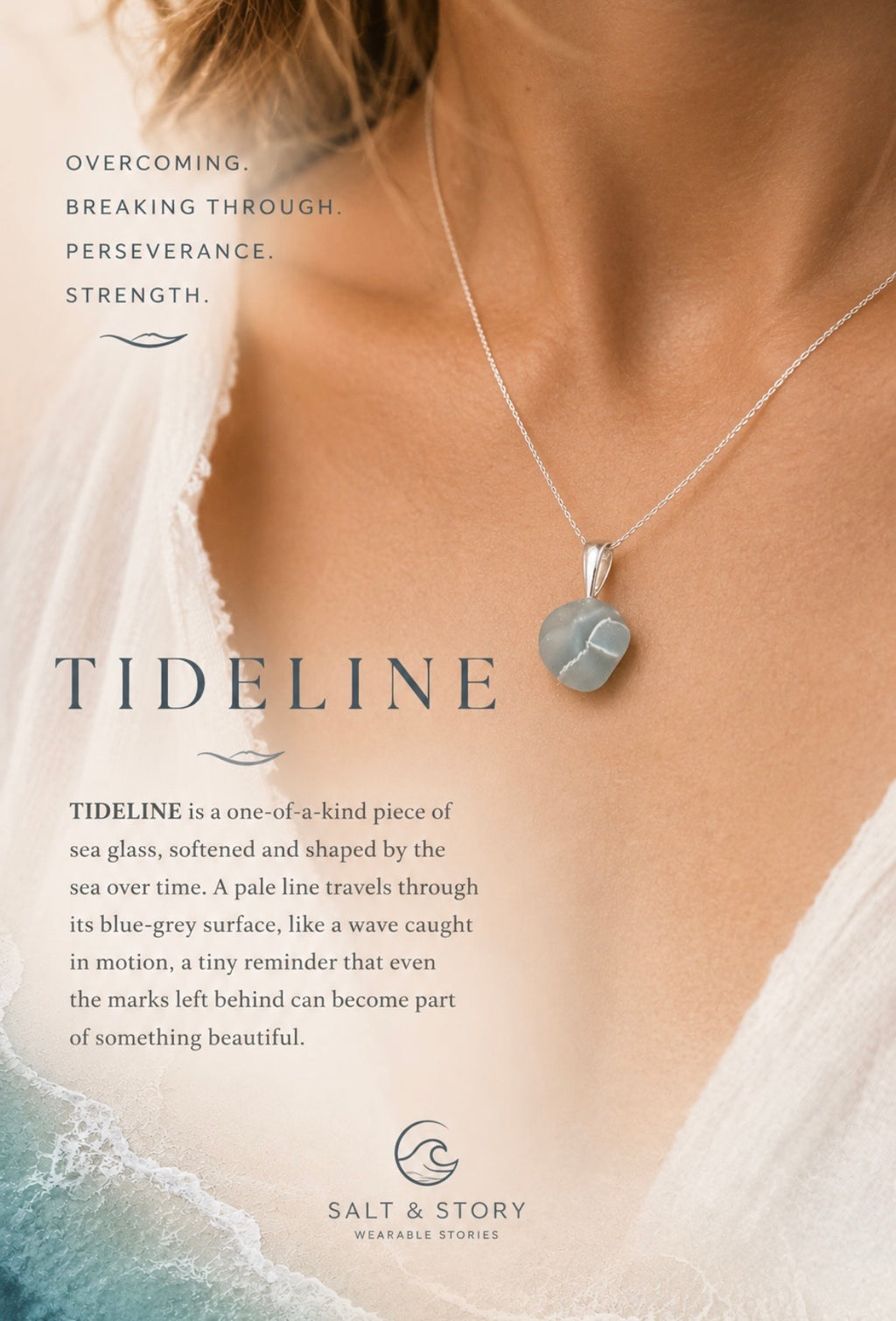 Tideline- Blue and White Seaglass Pendant Necklace