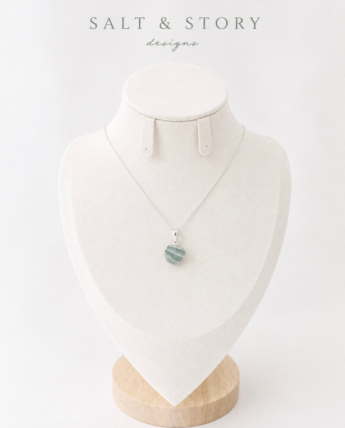 Tideline- Blue and White Seaglass Pendant Necklace