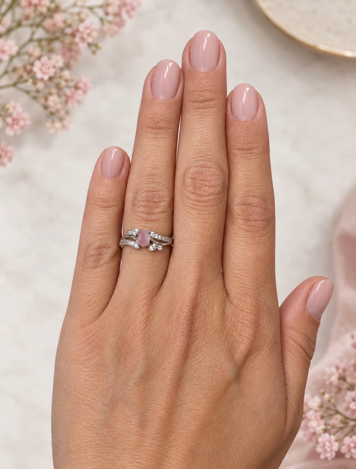 Rare Pink Seaglass and Sterling Silver Ring