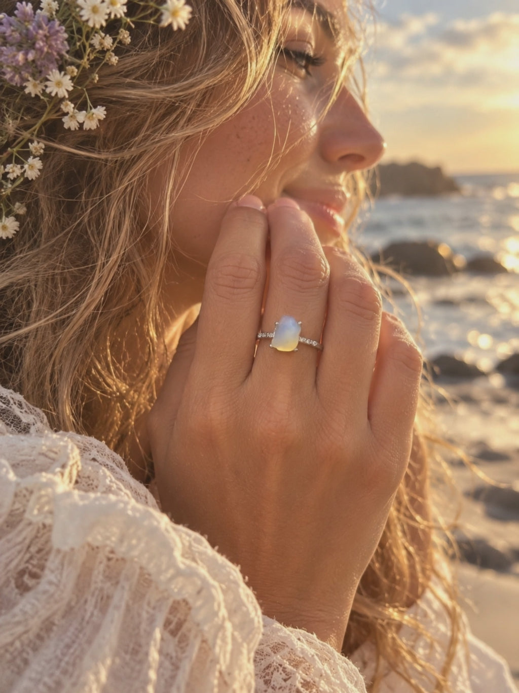 OPALESCENCE- Rare Opal Seaglass adjustable ring